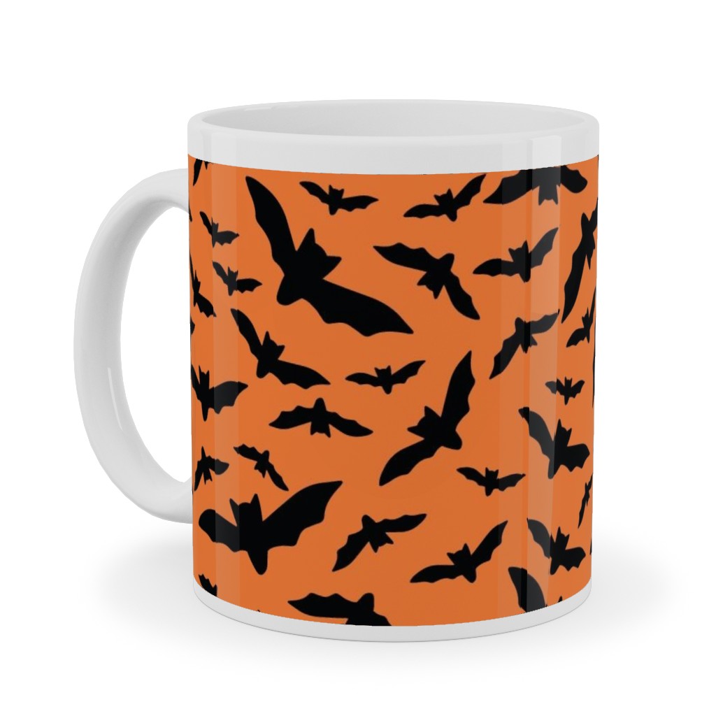 Halloween Black Bats Ceramic Mug, White,  , 11oz, Orange