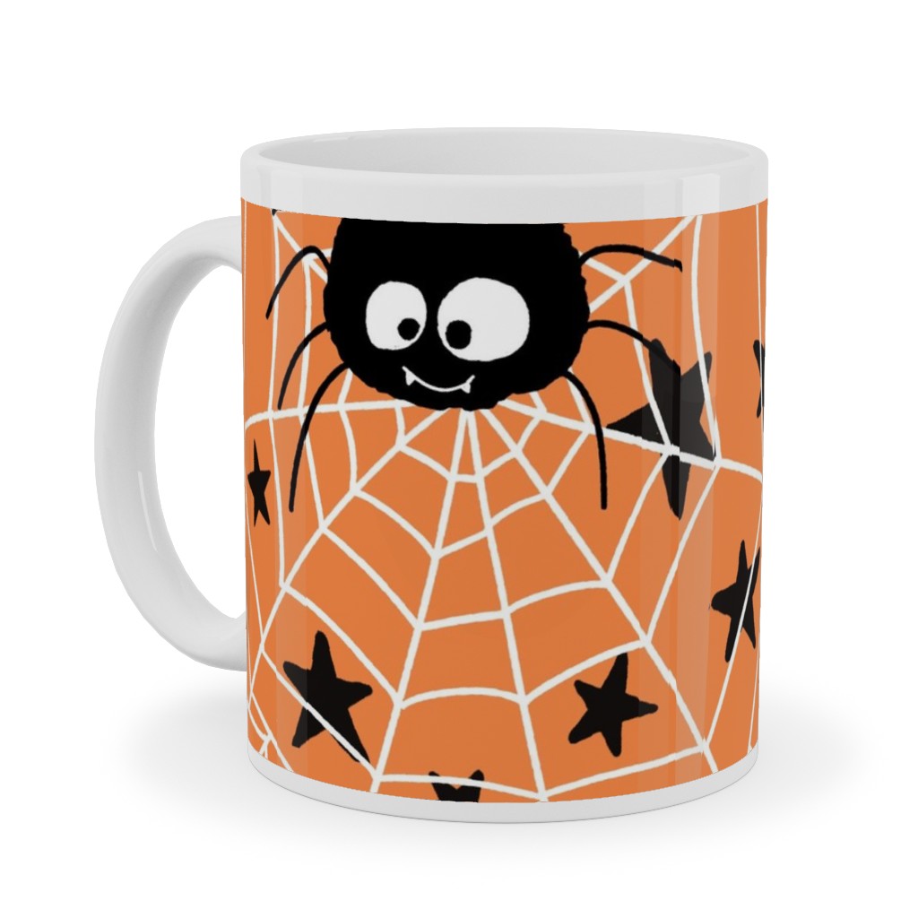 Cute Hand-Drawn Spider Halloween - Orange Ceramic Mug, White,  , 11oz, Orange