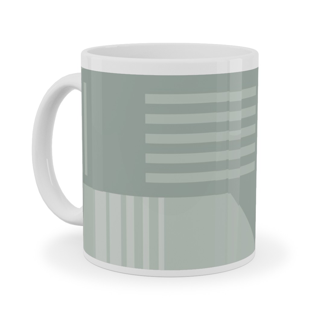 Ovals and Arrows - Neutral Sage Ceramic Mug, White, , 11oz, Green, Classic Green