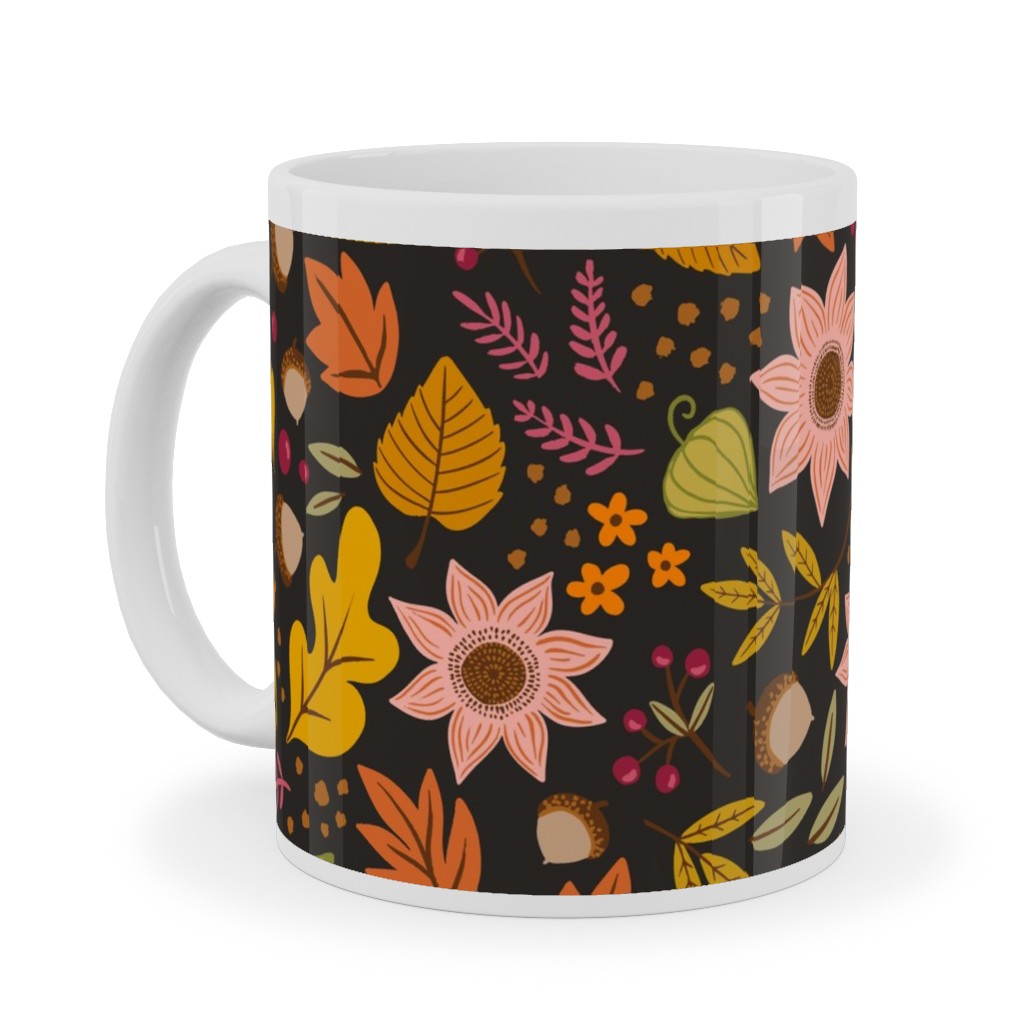 Autumn Floral - Dark Ceramic Mug, White, , 11oz, Multicolor