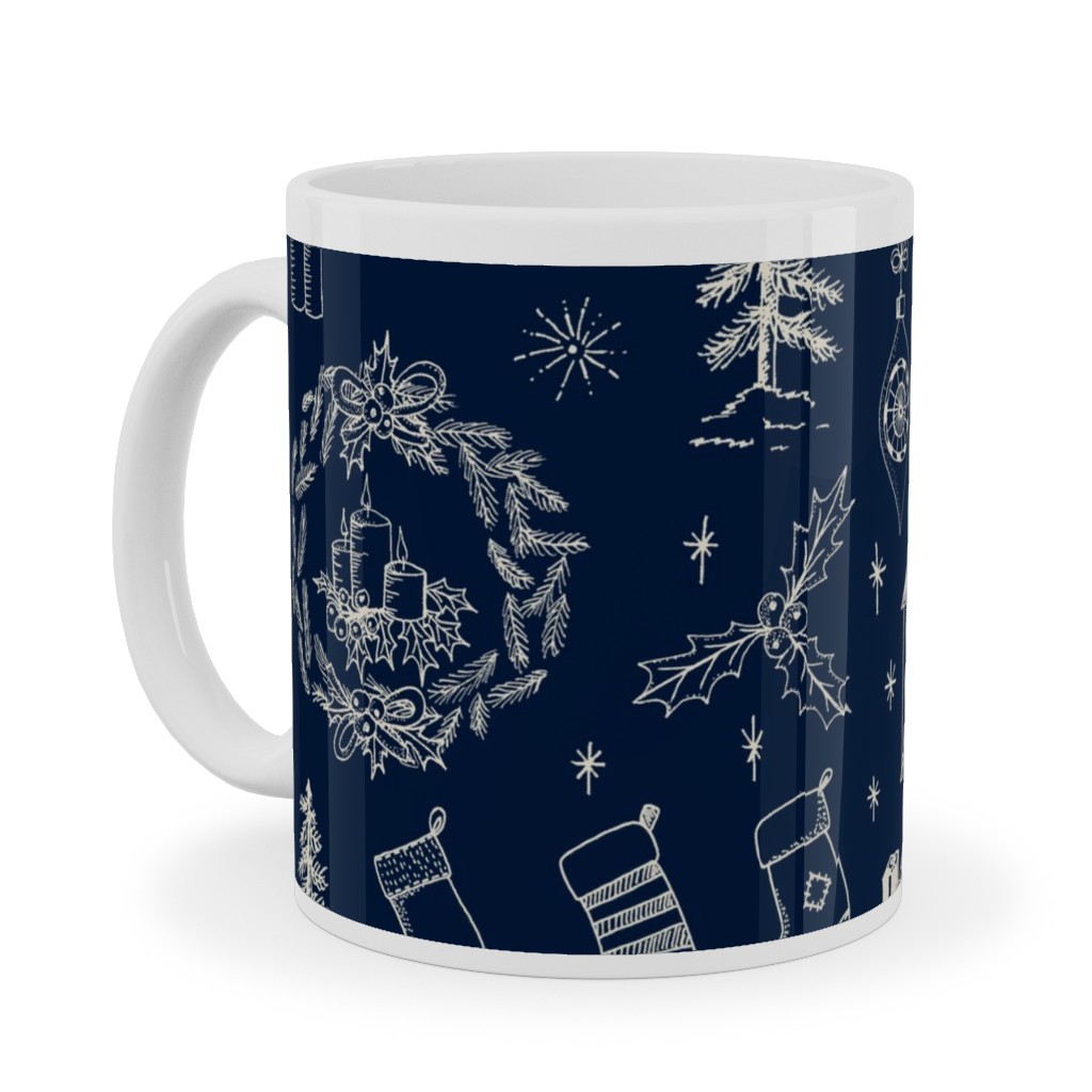 Christmas Toile - Starry Night Ceramic Mug, White, , 11oz, Blue, True Blue