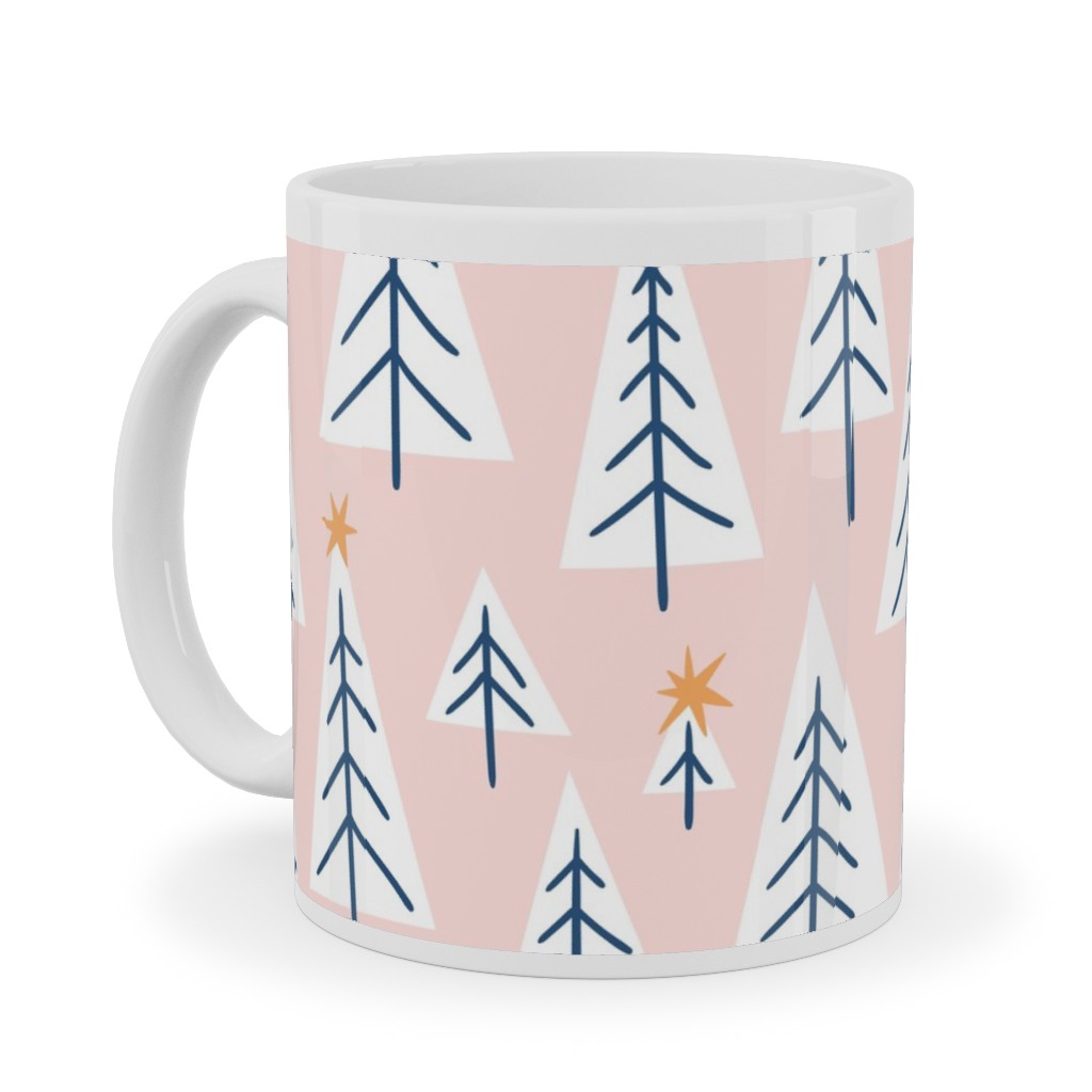 Christmas Forest on Pink Ceramic Mug, White, , 11oz, Pink, Bright Pink