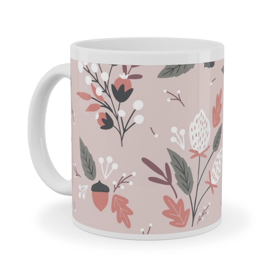 Fall Foliage - Pink Ceramic Mug, White, , 11oz, Pink, Bright Pink