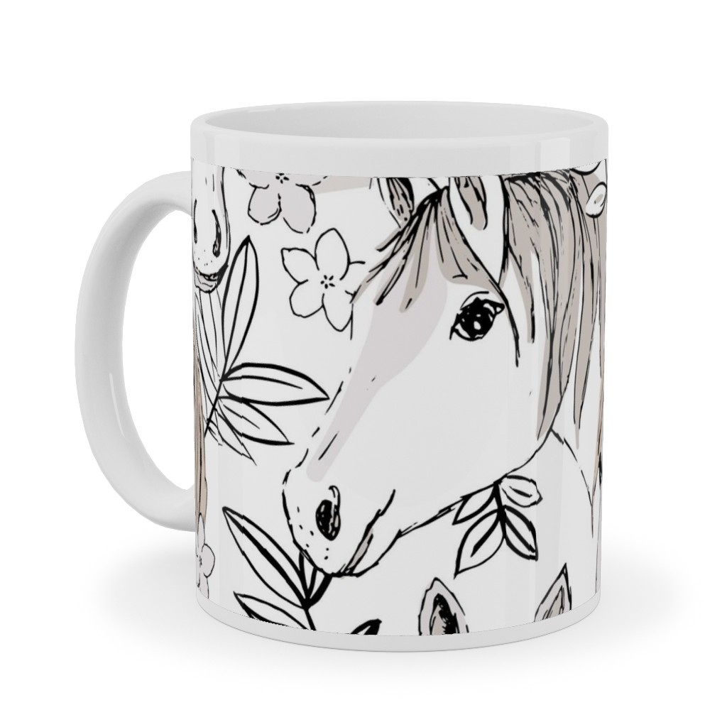 Wild Horses Ceramic Mug, White, , 11oz, White, Silver Lining