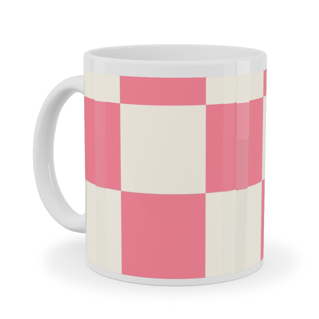 Checkered Pattern - Pink Ceramic Mug, White,  , 11oz, Pink