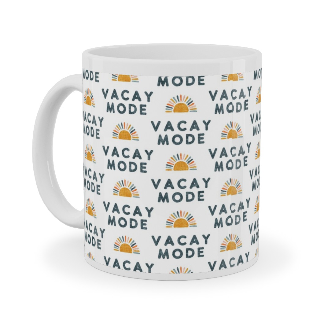 Vacay Mode and Sunshine Ceramic Mug, White,  , 11oz, Yellow