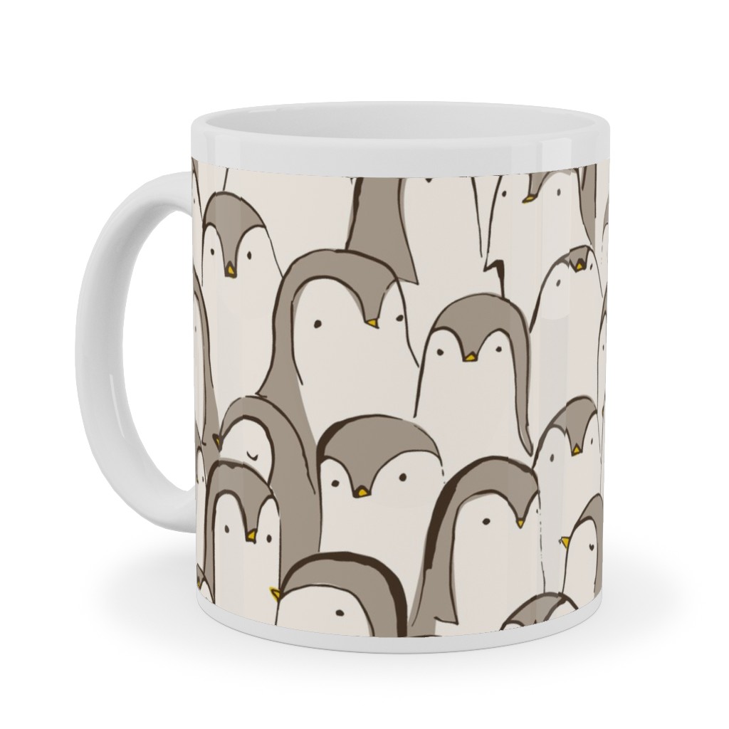 Penguin Huddle Ceramic Mug, White, , 11oz, Beige, Stone