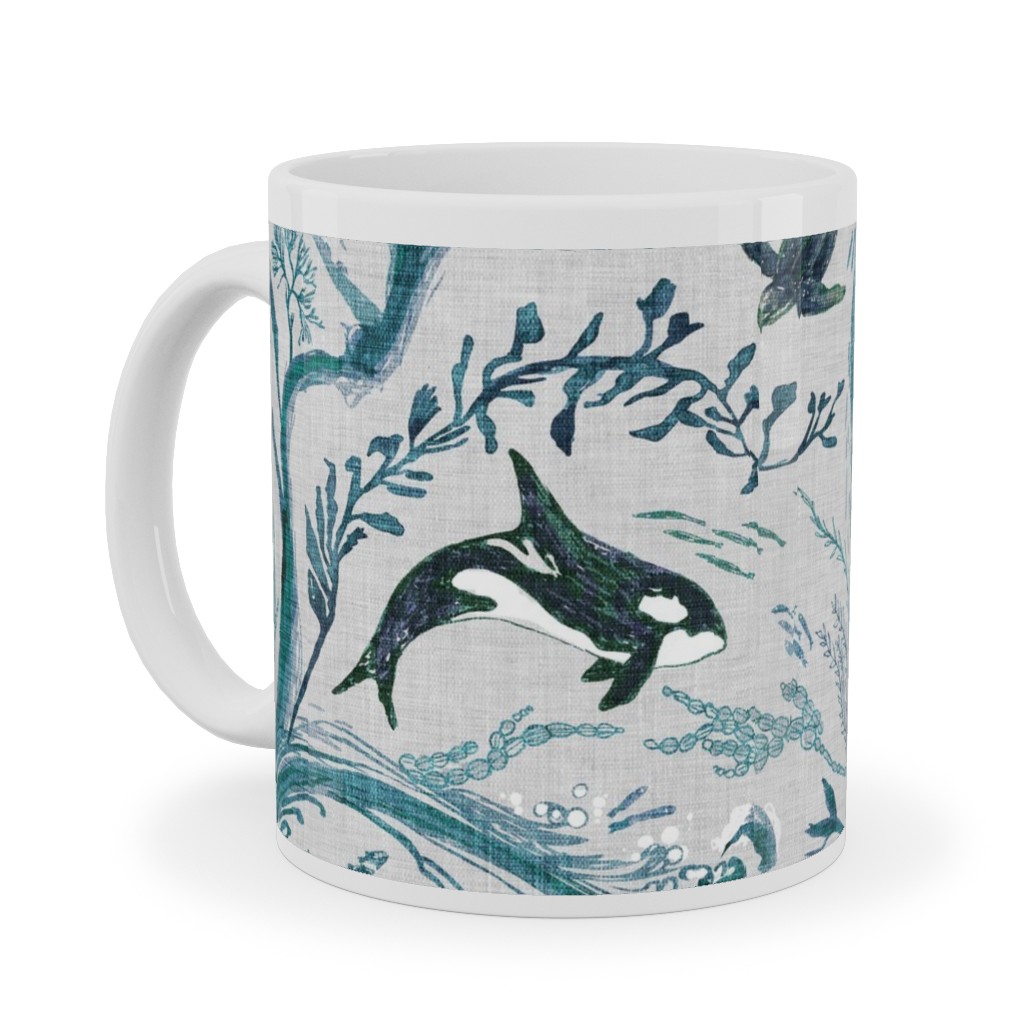 Whale Forest Ceramic Mug, White, , 11oz, Blue, True Blue