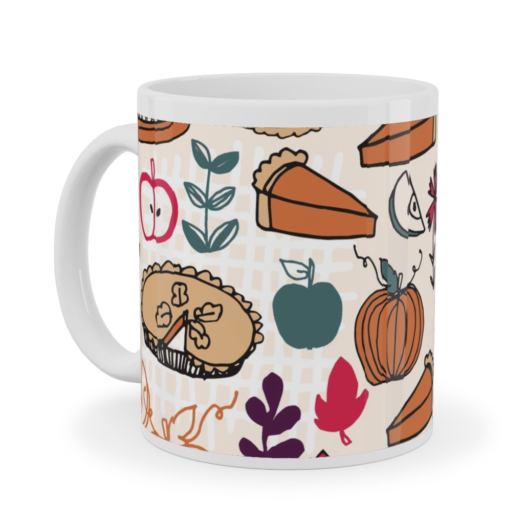 Thanksgiving Apple and Pumpkin Pies Ceramic Mug, White, , 11oz, Multicolor