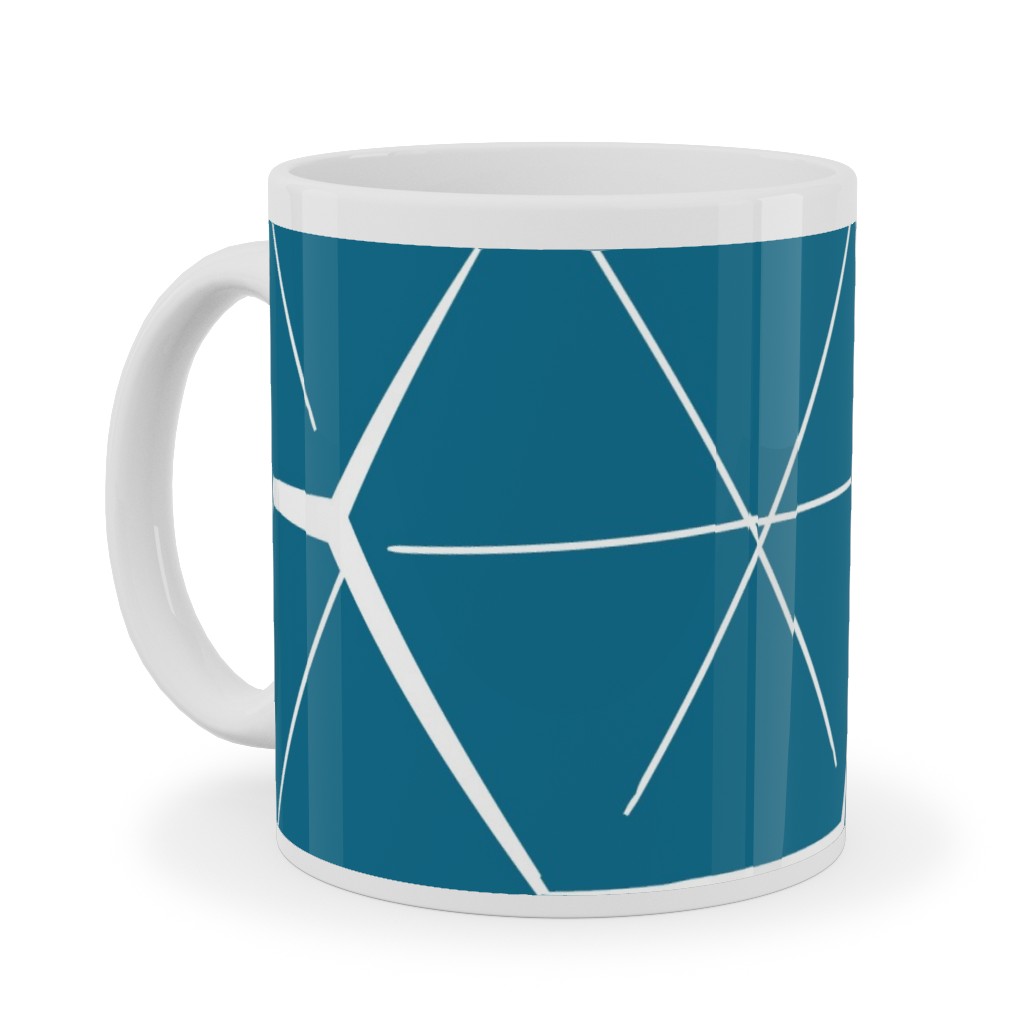 Hexagons - Blue Ceramic Mug, White, , 11oz, Blue, True Blue