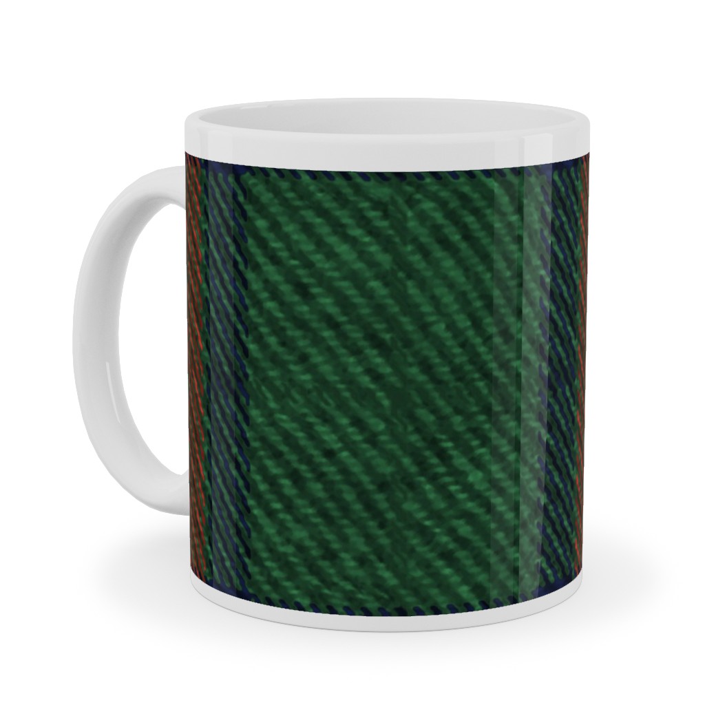 Holiday Tartan Ceramic Mug, White, , 11oz, Green, Classic Green