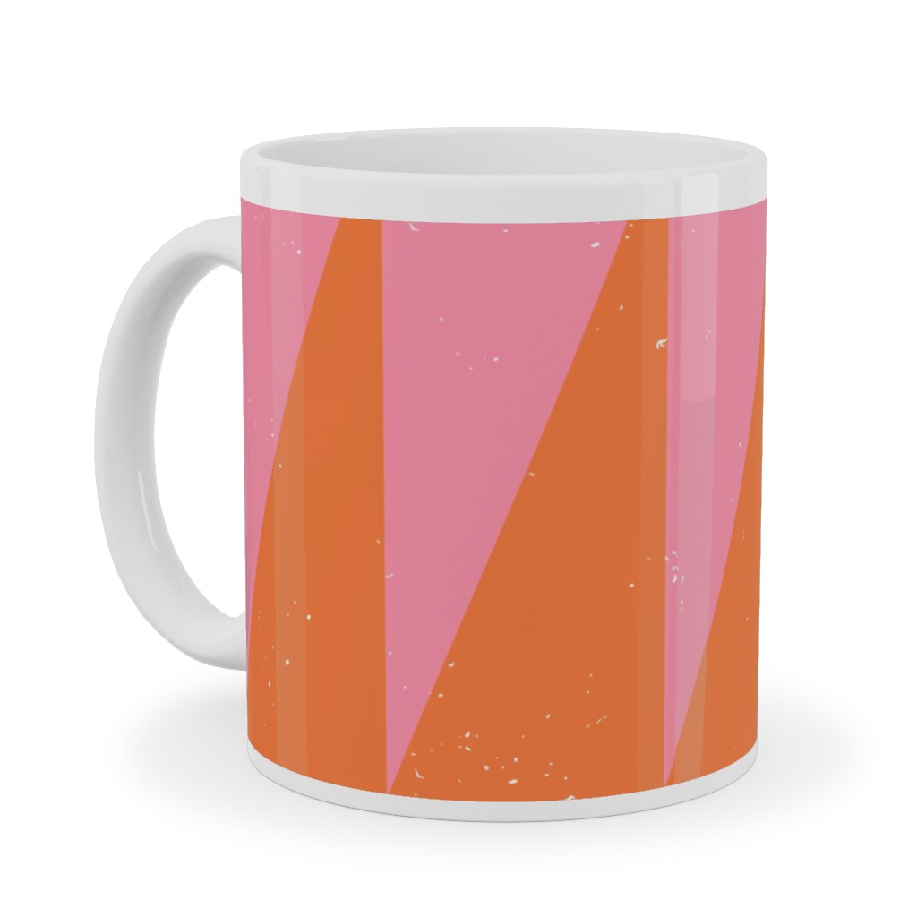 Dual Traingles - Pink Ceramic Mug, White, , 11oz, Pink, Bright Pink