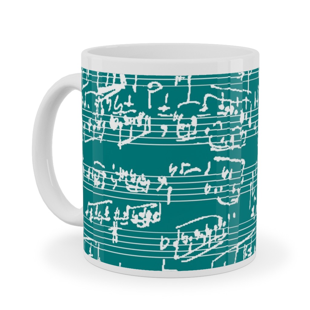 Handwritten Sheet Music Ceramic Mug, White, , 11oz, Green, Jewel