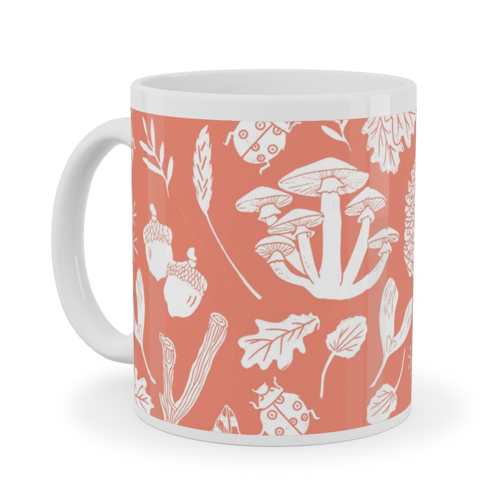 Nature Walk Block Print - Pink Ceramic Mug, White, , 11oz, Pink, Bright Pink