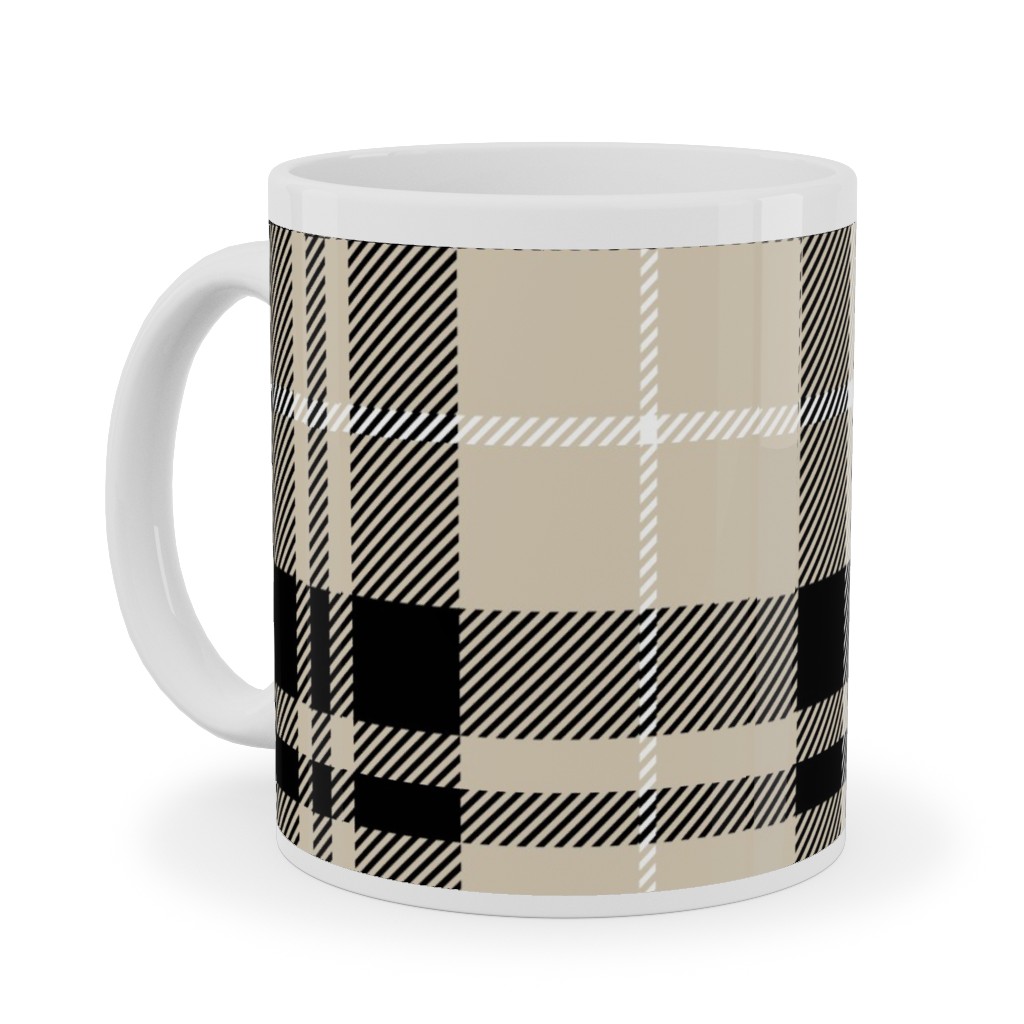 Fall Plaid Ceramic Mug, White,  , 11oz, Beige