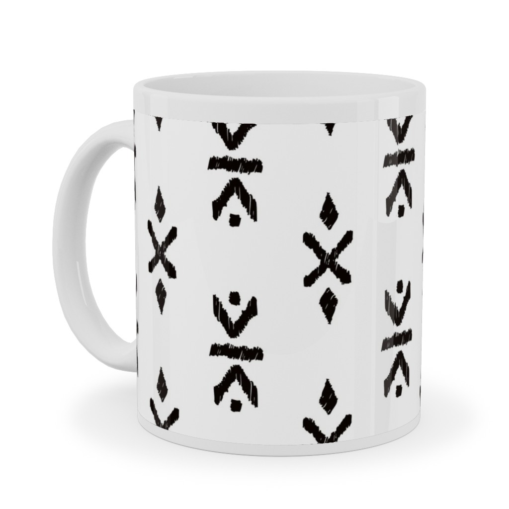 Monochrome Tribal Print - Neutral Ceramic Mug, White, , 11oz, White, White