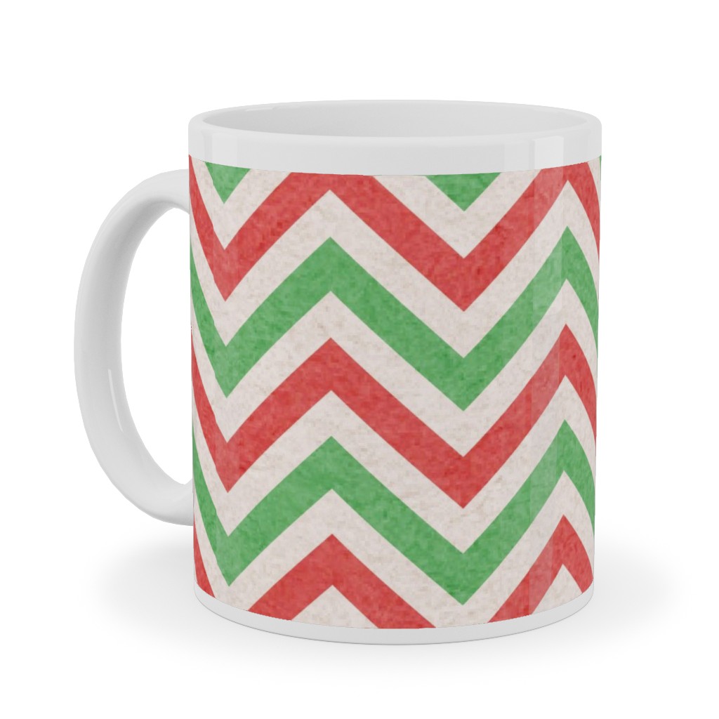 Mottled Holiday Zigzags Ceramic Mug, White, , 11oz, Multicolor