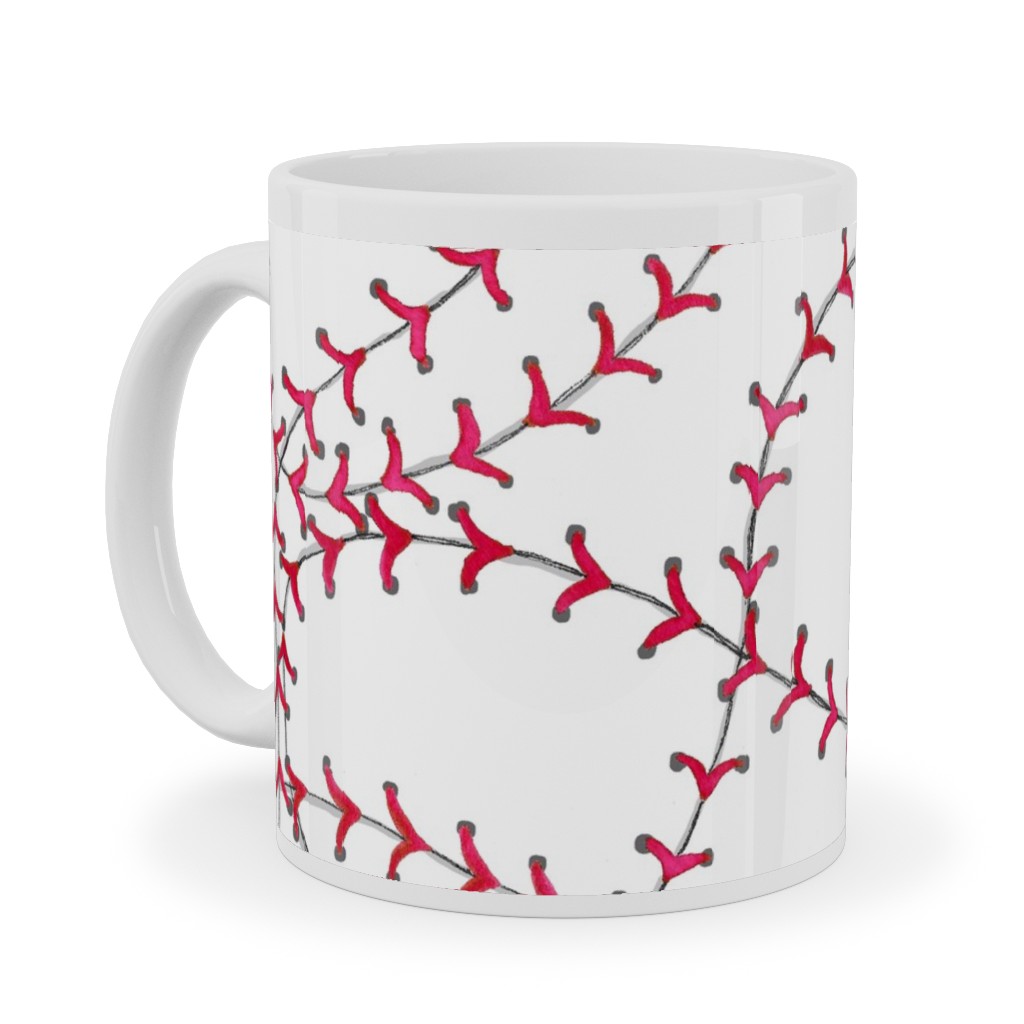 Baseball Seams - White Ceramic Mug, White, , 11oz, Red, Red