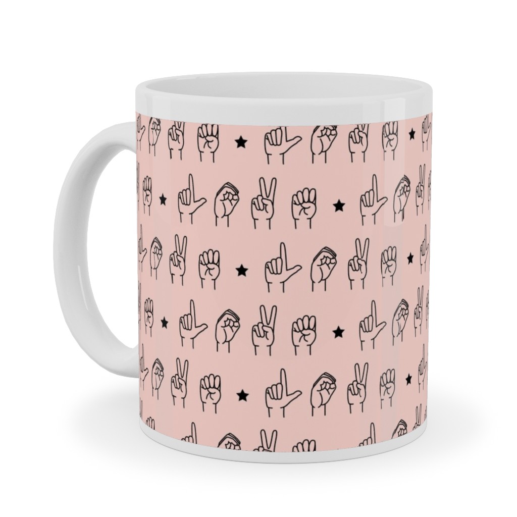 Love Sign Language Ceramic Mug, White, , 11oz, Pink, Ballet Slipper