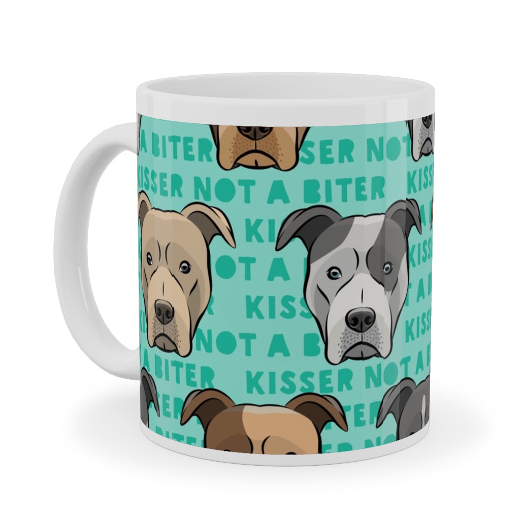 Kisser Not a Biter - Pit Bulls - Green Ceramic Mug, White,  , 11oz, Blue
