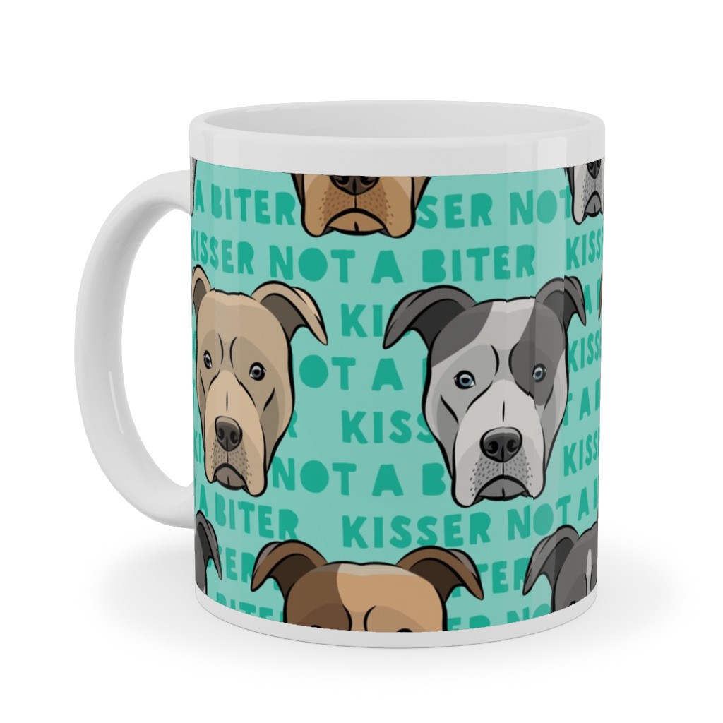 Kisser Not a Biter - Pit Bulls - Green Ceramic Mug, White, , 11oz, Blue, True Blue