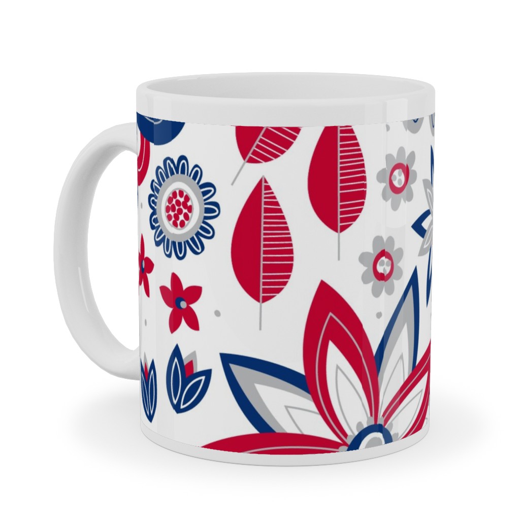Bohemian Fields - Red, White and Blue Ceramic Mug, White, , 11oz, Red, Red