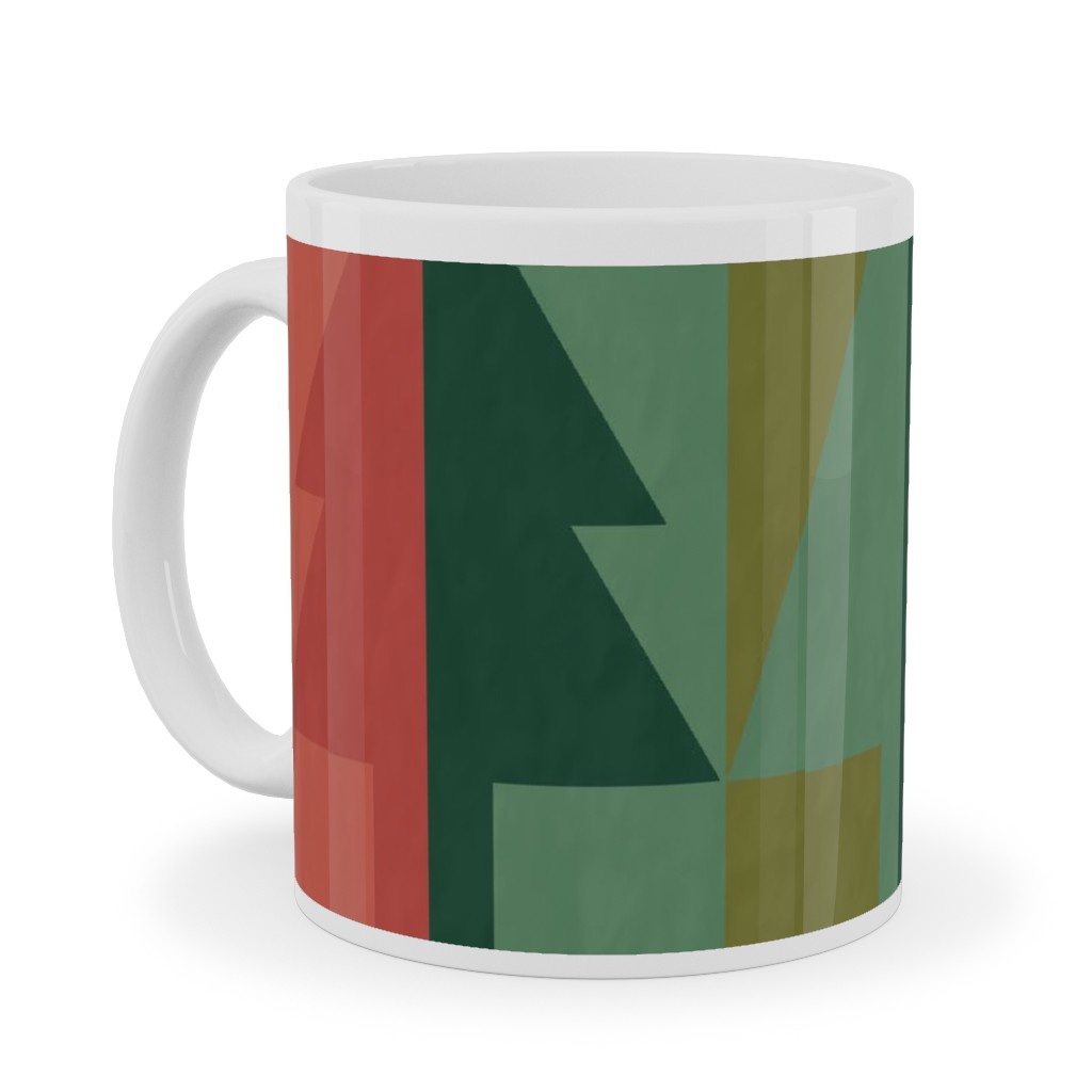 Geometric Forest - Red and Green Ceramic Mug, White,  , 11oz, Green