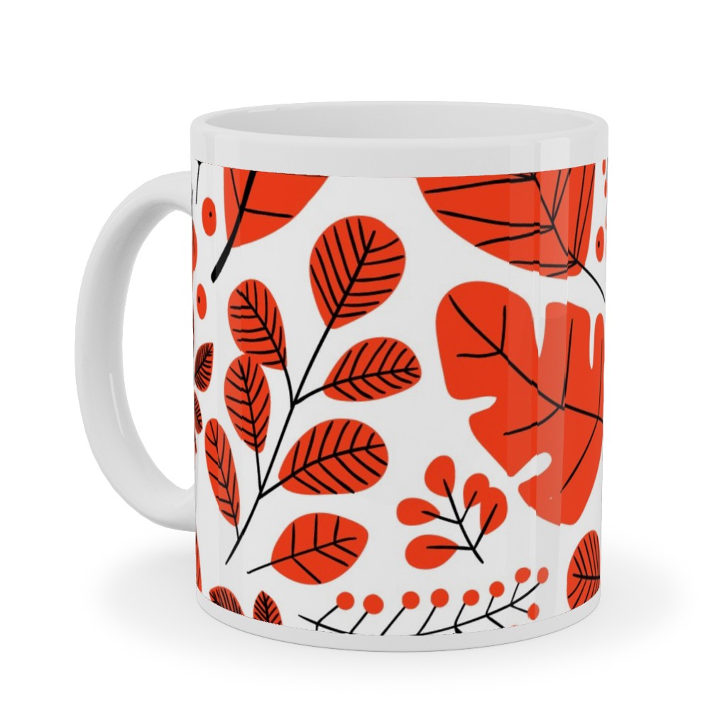 Red Leaves Ceramic Mug, White, , 11oz, Red, Red