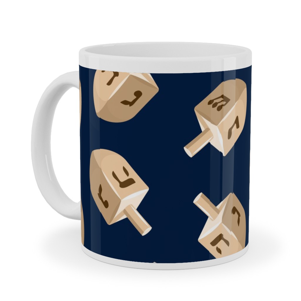 Dreidels Ceramic Mug, White, , 11oz, Blue, Park Night