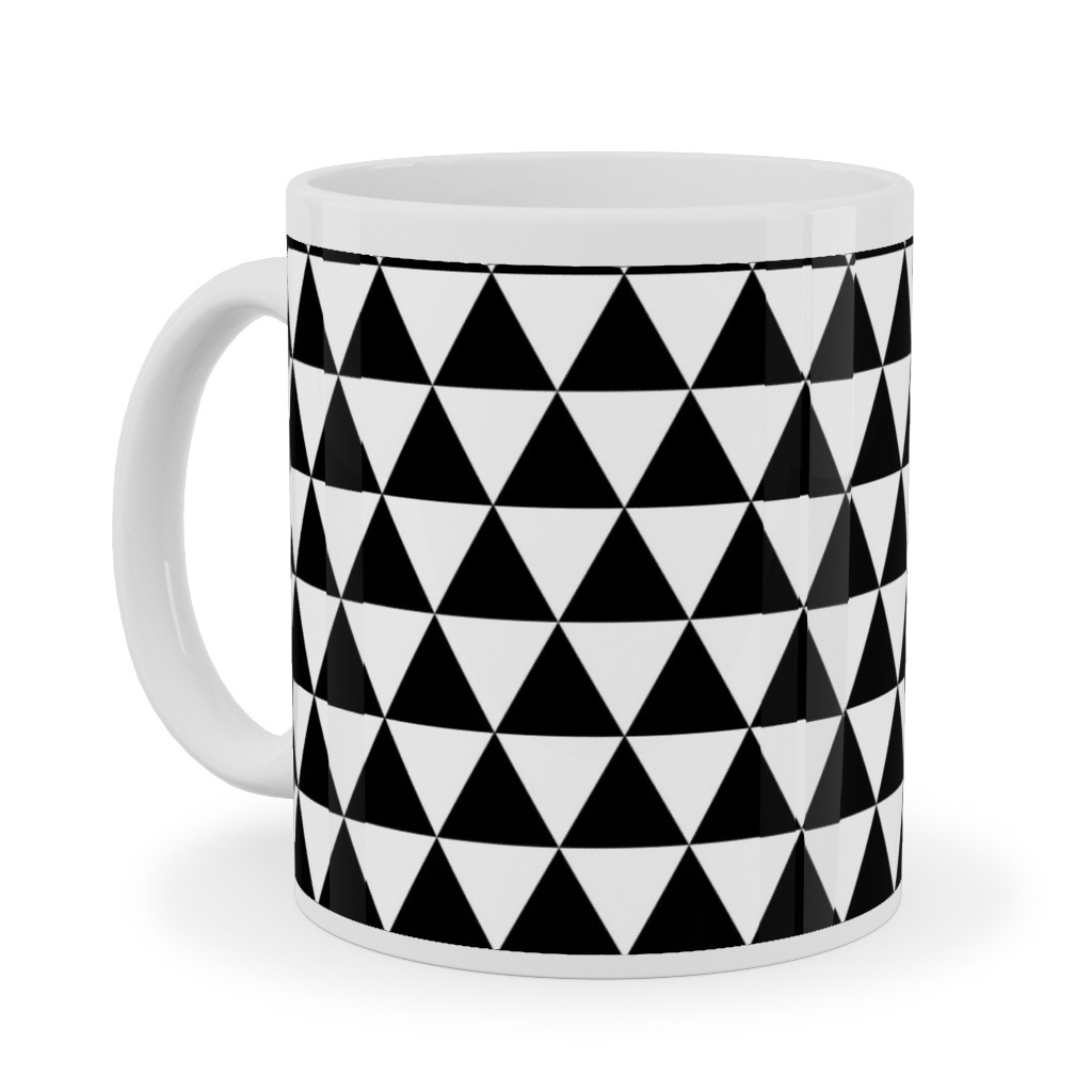 Triangles - Geometric - Black & White Ceramic Mug, White, , 11oz, Black, Black