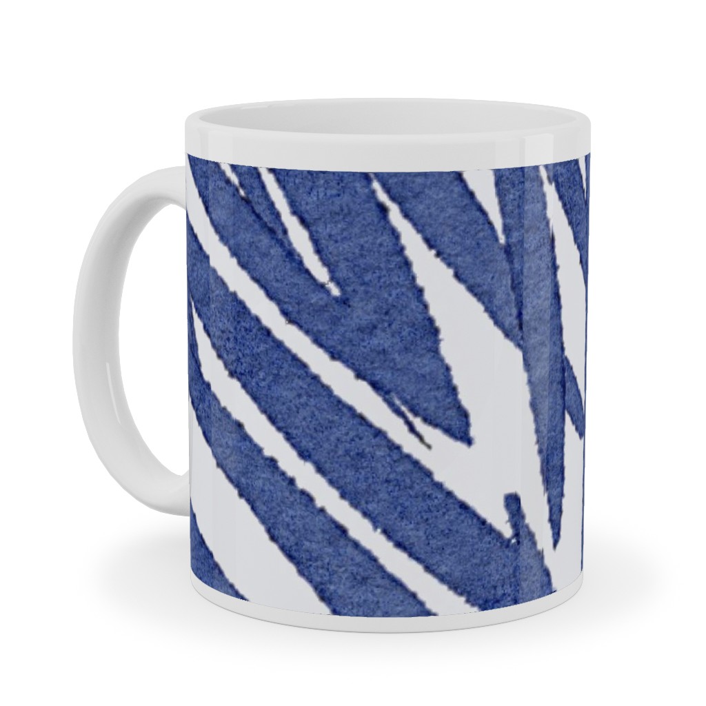 Watercolor Fronds - Cobalt Ceramic Mug, White,  , 11oz, Blue