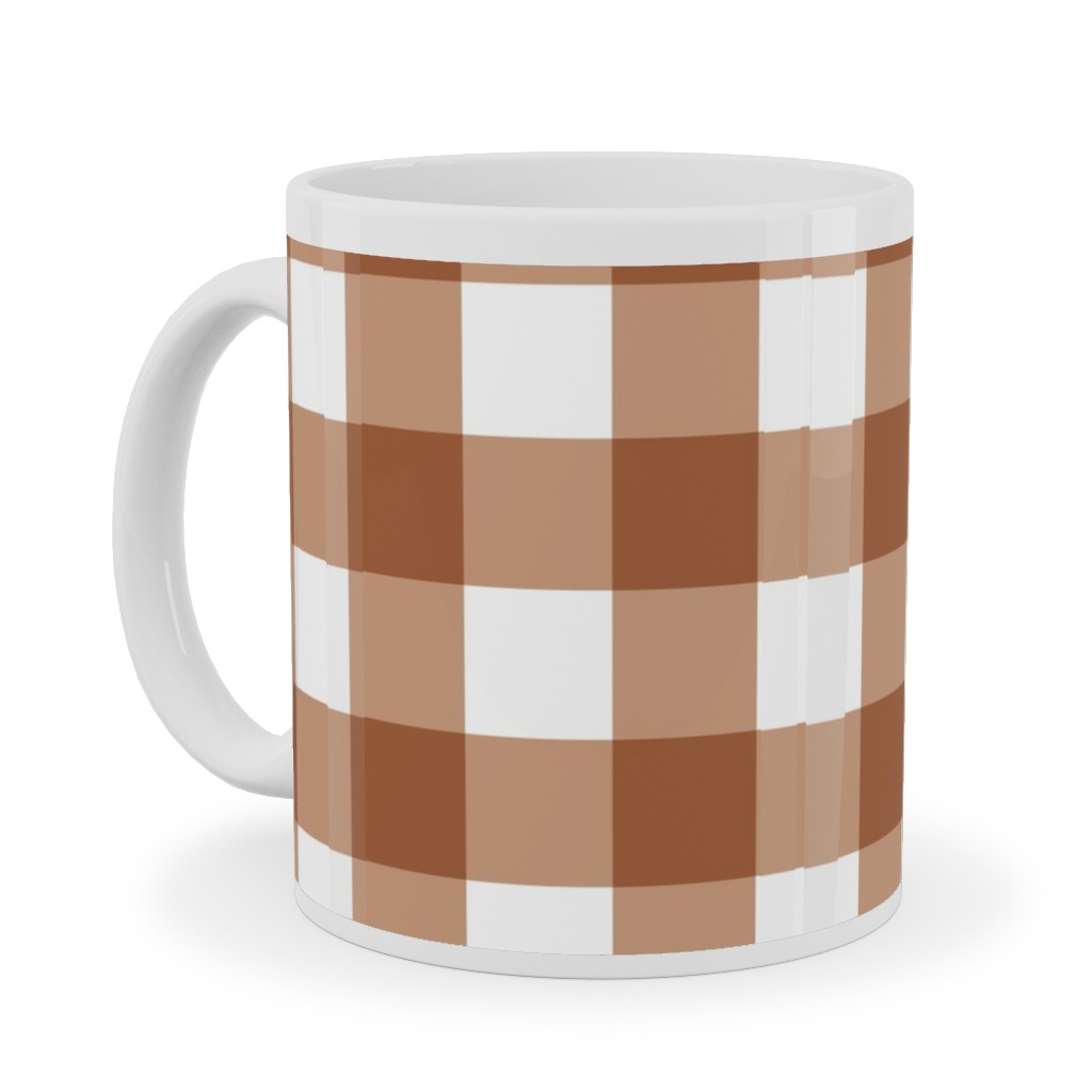 Gingham Plaid Check Ceramic Mug, White, , 11oz, Brown, Toast