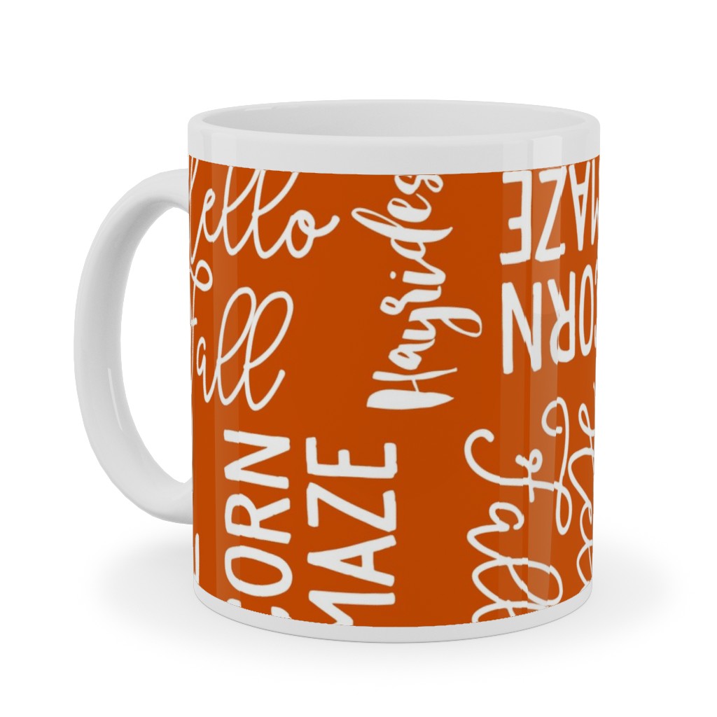 Favorite Things of Fall - Fall Words on Cider Ceramic Mug, White,  , 11oz, Orange