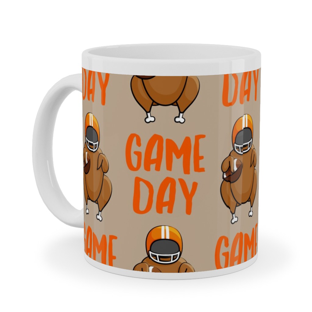 Game Day Turkey With Football - Tan Ceramic Mug, White,  , 11oz, Beige