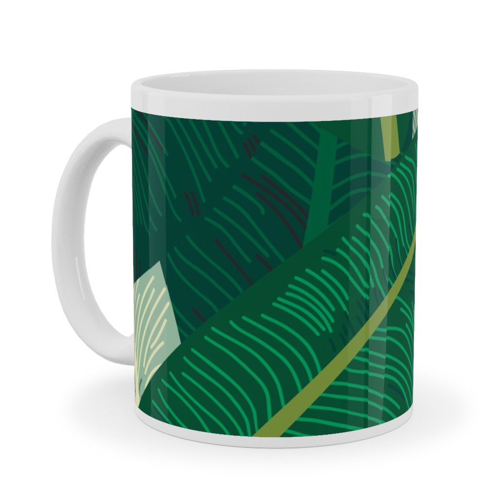 Classic Banana Leaves - Palm Springs Green Ceramic Mug, White,  , 11oz, Green