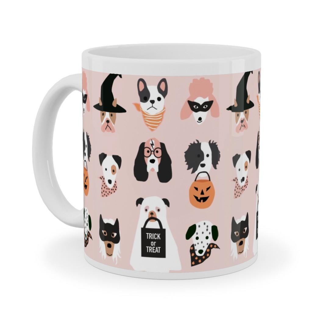 Halloween Puppies on Pink Ceramic Mug, White,  , 11oz, Pink