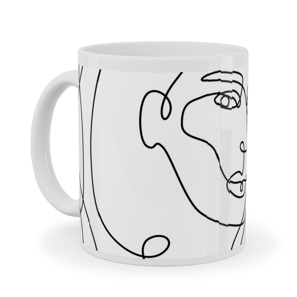 Hand Drawn Women Ceramic Mug, White,  , 11oz, White