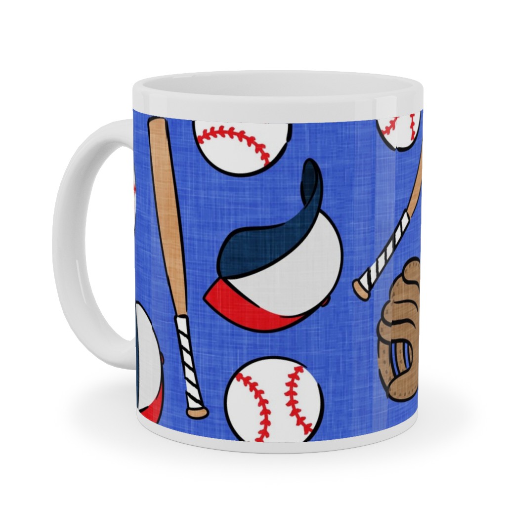 Baseball Bats Mits and Balls Ceramic Mug, White, , 11oz, Blue, Gentle Violet