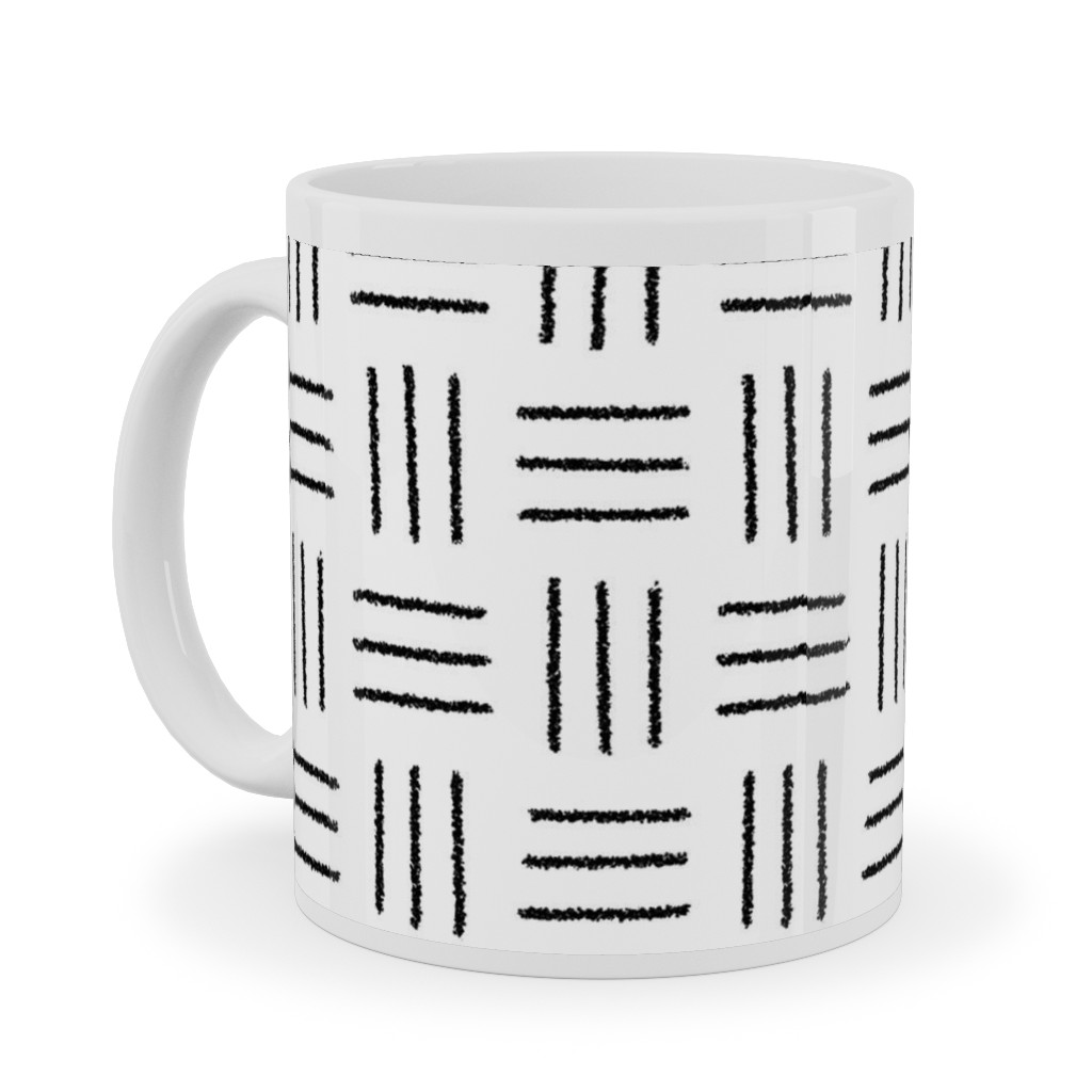 Mudcloth Basket Weave - Black on White Ceramic Mug, White, , 11oz, White, White