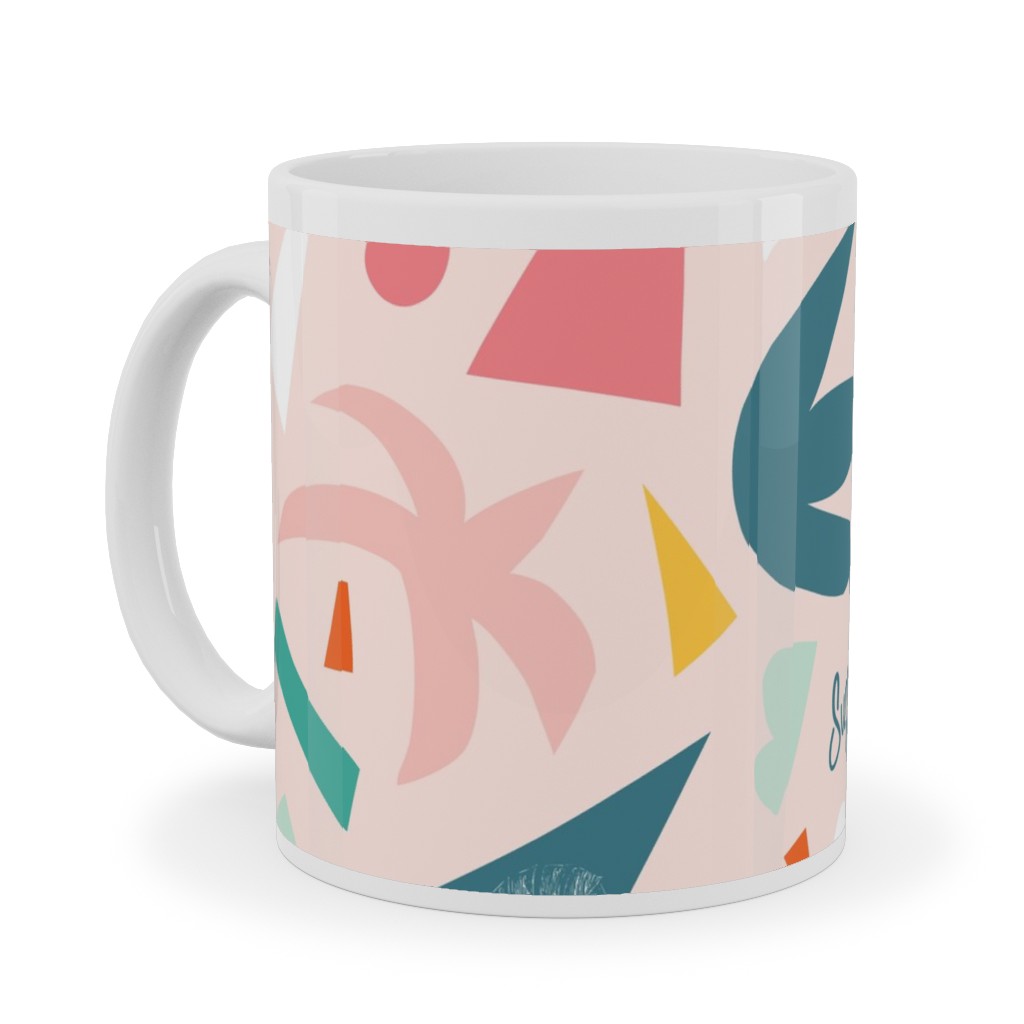 Summer Vibes Collage Ceramic Mug, White, , 11oz, Pink, Bright Pink