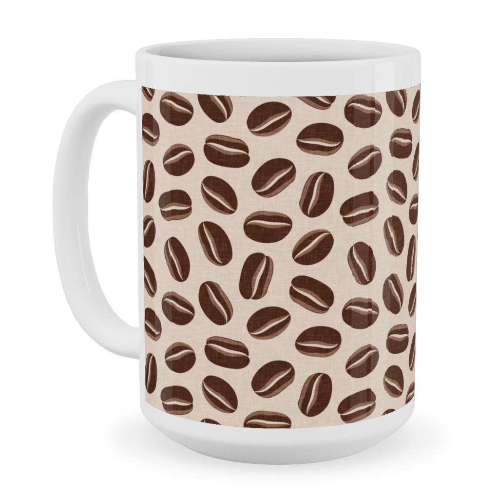 Coffee Beans - Coffee House - Beige Ceramic Mug, White,  , 15oz, Brown