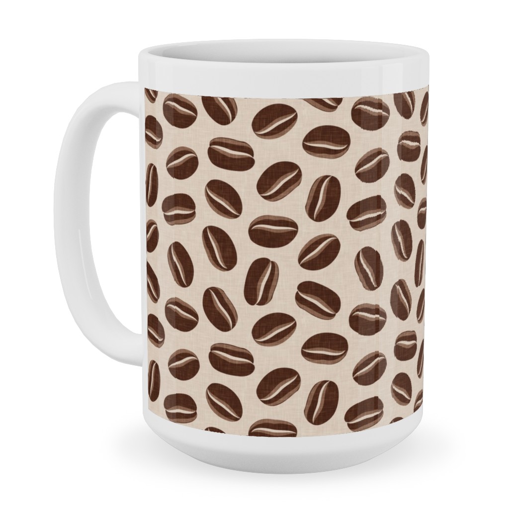 Coffee Beans - Coffee House - Beige Ceramic Mug, White, , 15oz, Brown, Brown