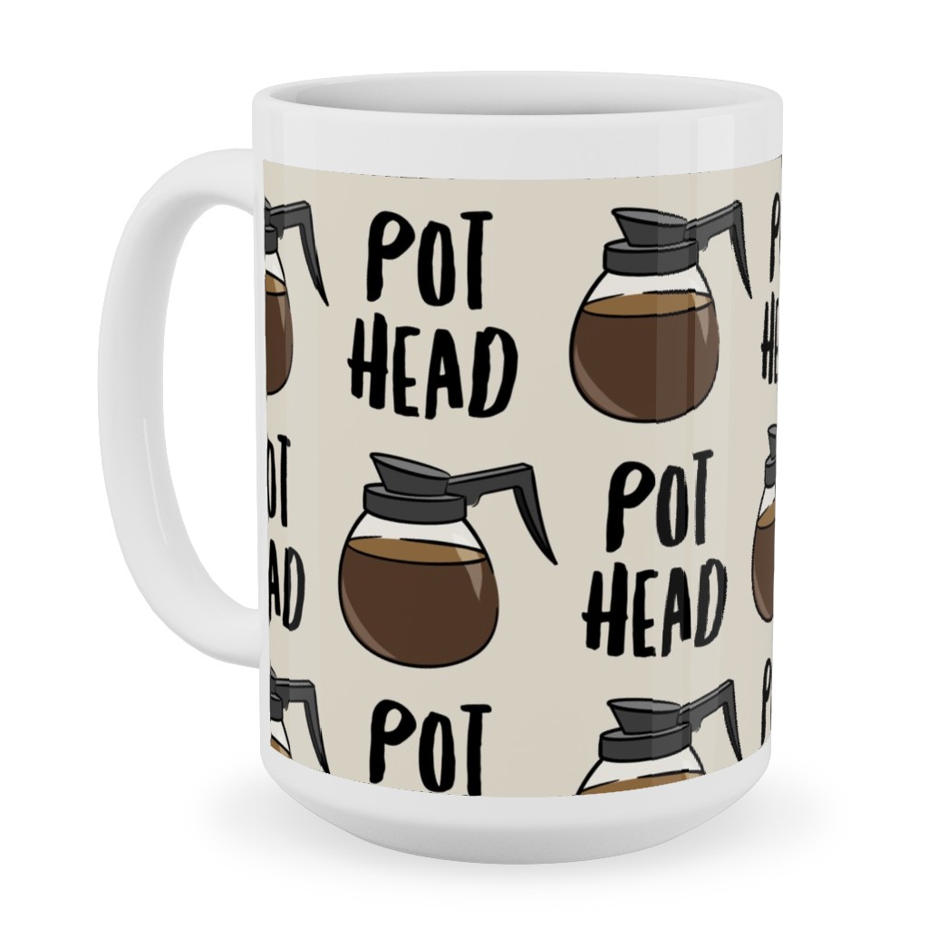 Coffee Pots - Beige Ceramic Mug, White, , 15oz, Brown, Brown