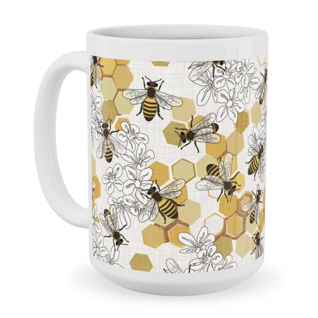 Save the Honey Bees - Yellow Ceramic Mug, White,  , 15oz, Yellow