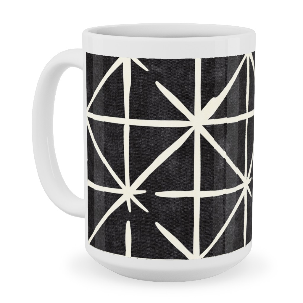 Geometric Triangles - Distressed Geometric Ceramic Mug, White,  , 15oz, Black