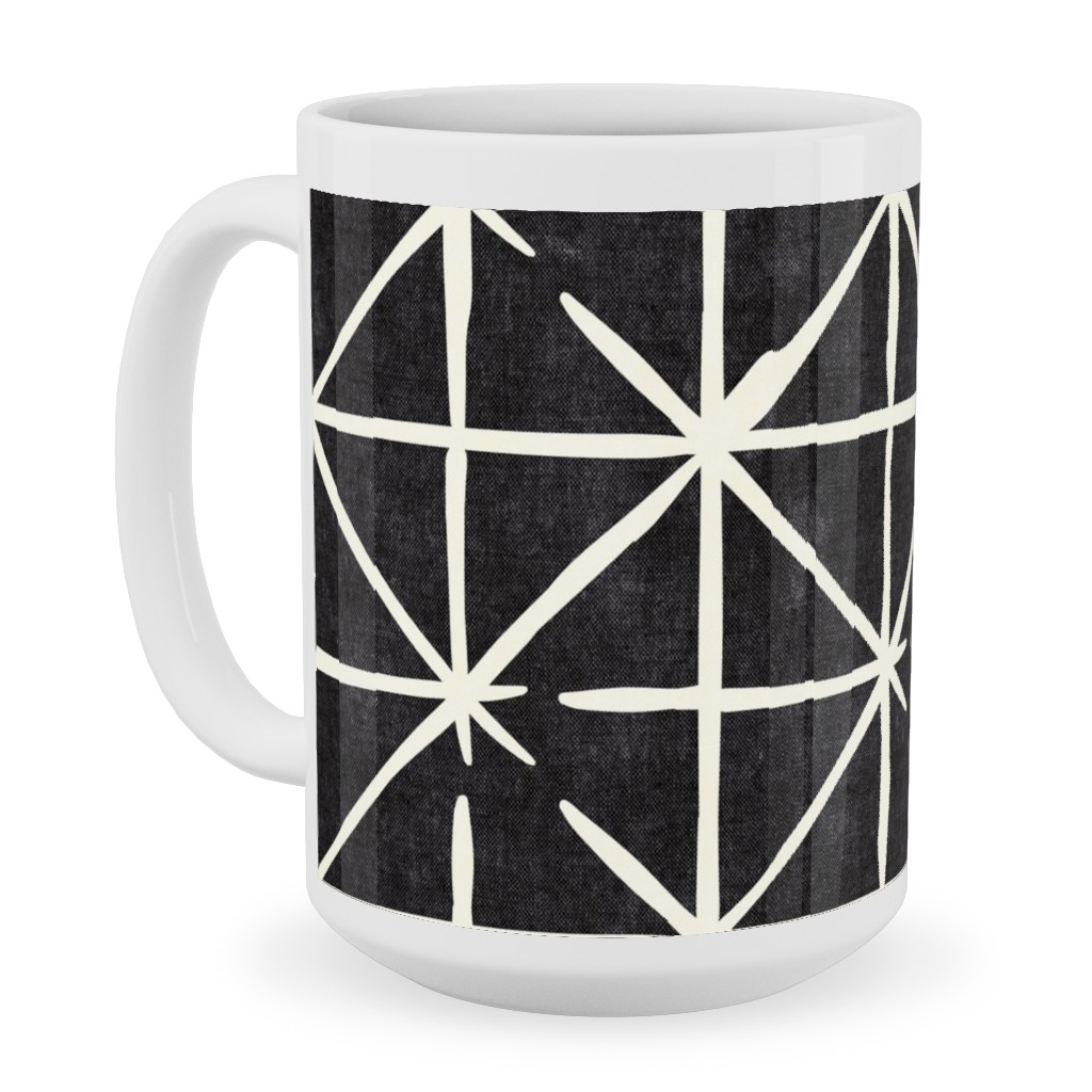 Geometric Triangles - Distressed Geometric Ceramic Mug, White, , 15oz, Black, Black