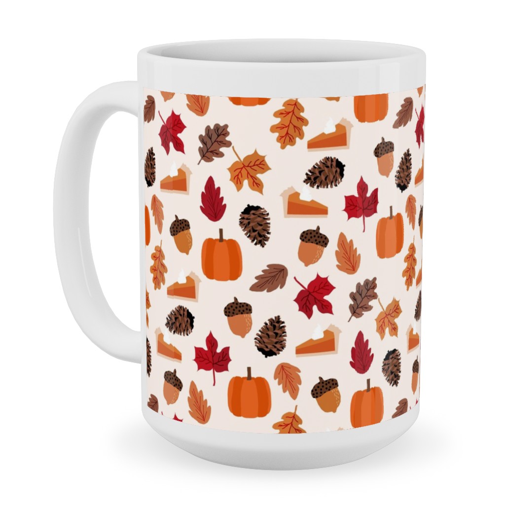 Autumn Leaves and Pumpkin Pie - Multi Ceramic Mug, White, , 15oz, Multicolor