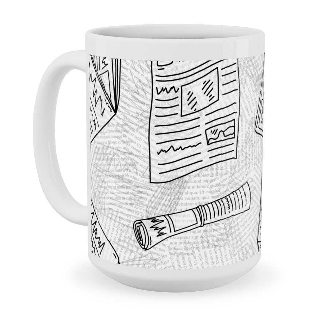 Newsprint Ceramic Mug, White,  , 15oz, White