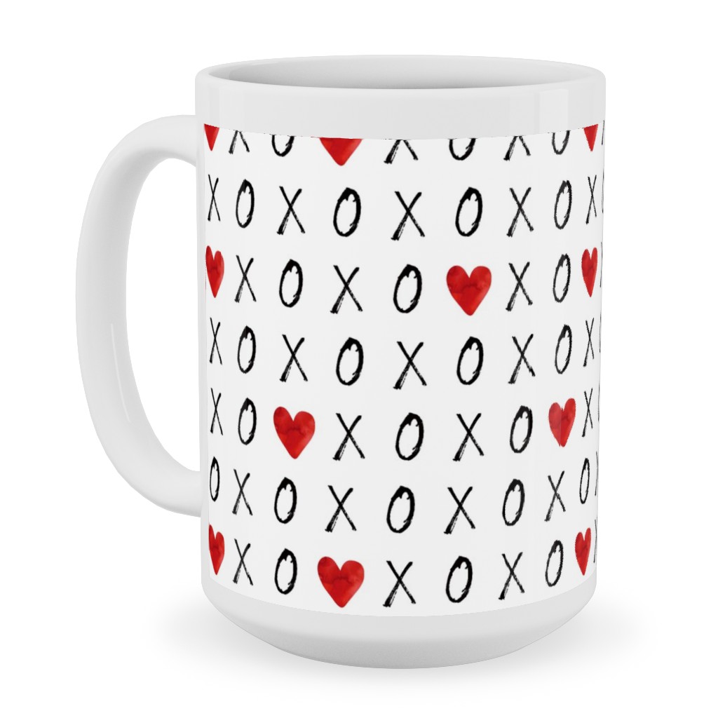 Mini Xoxo With Hearts - White Ceramic Mug, White,  , 15oz, Red