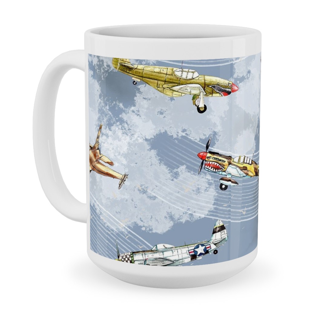 Military Planes Ceramic Mug, White, , 15oz, Blue, Heaven